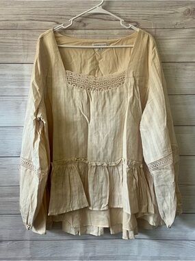 Vintage-Inspired Cream Peasant Blouse with Crochet Detail